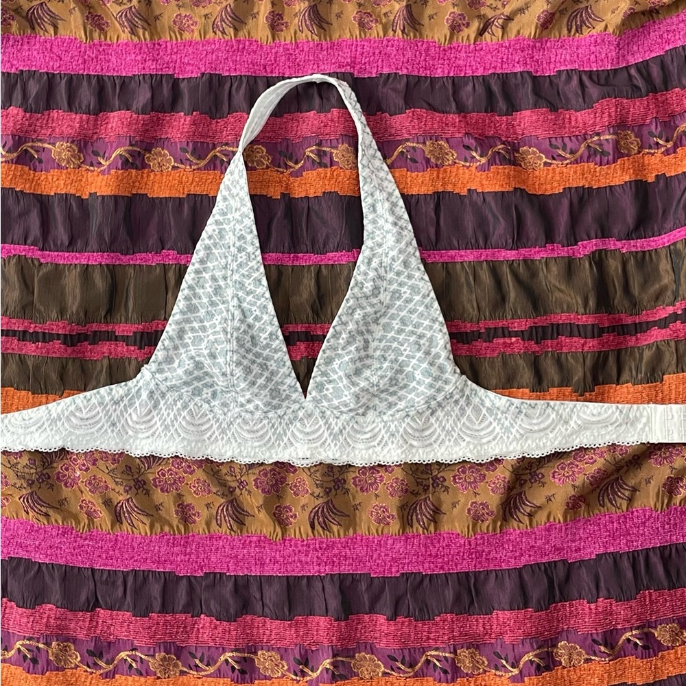 Free people white and green halter neck unpadded bra. Size xs